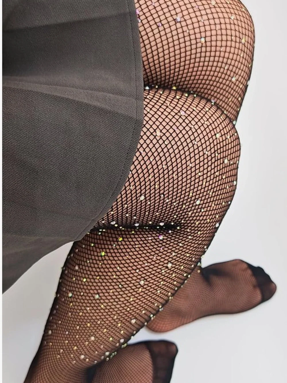 Sparkle Fishnet Rhinestone Tights - Black